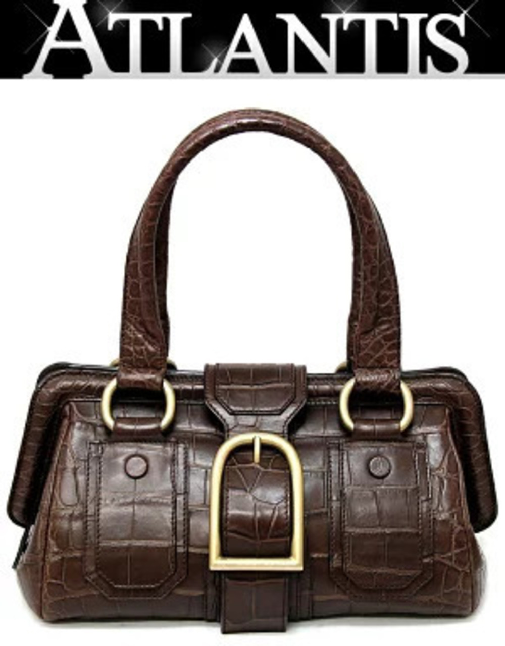 Celine Crocodile Clasp Handbag Alligator Matte Brown
